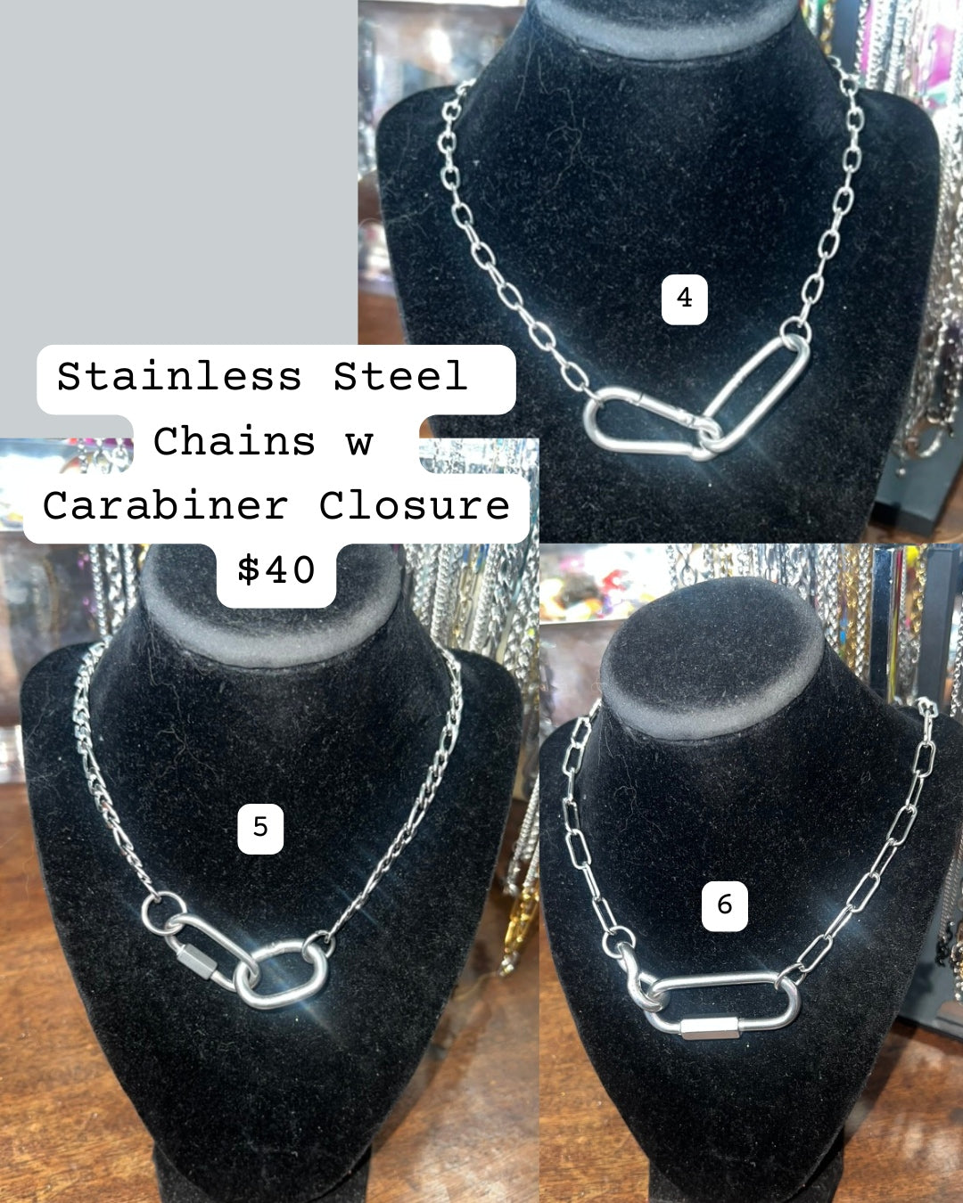 Stainless Steel Chains with Carabiner Closures