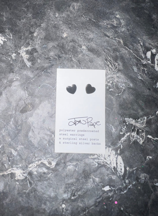 Tiny Black Heart Studs